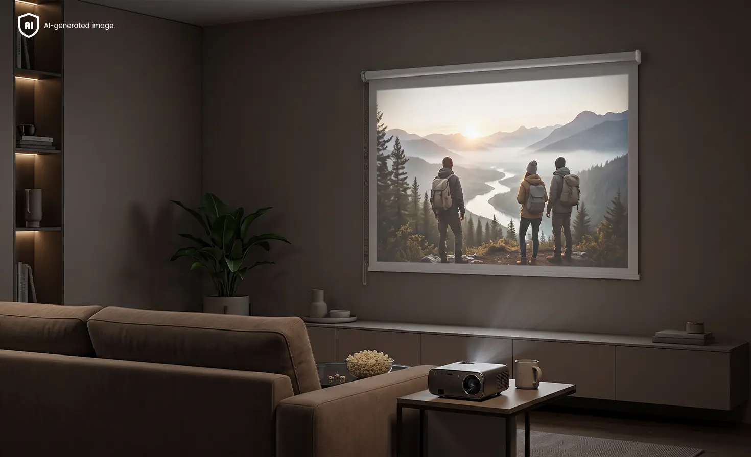 Roleta biała zaciemniająca wykorzystana jako ekran do projektora