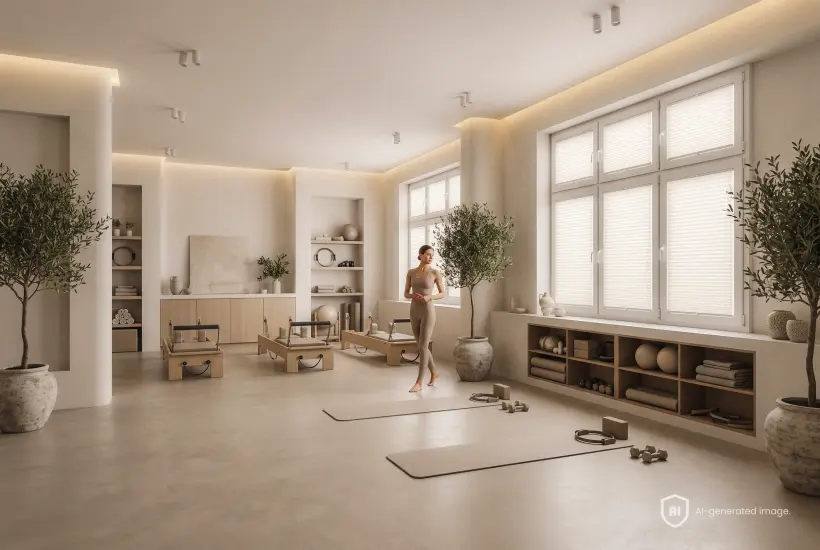 Instruktorka w sali pilates przed zajęciami 